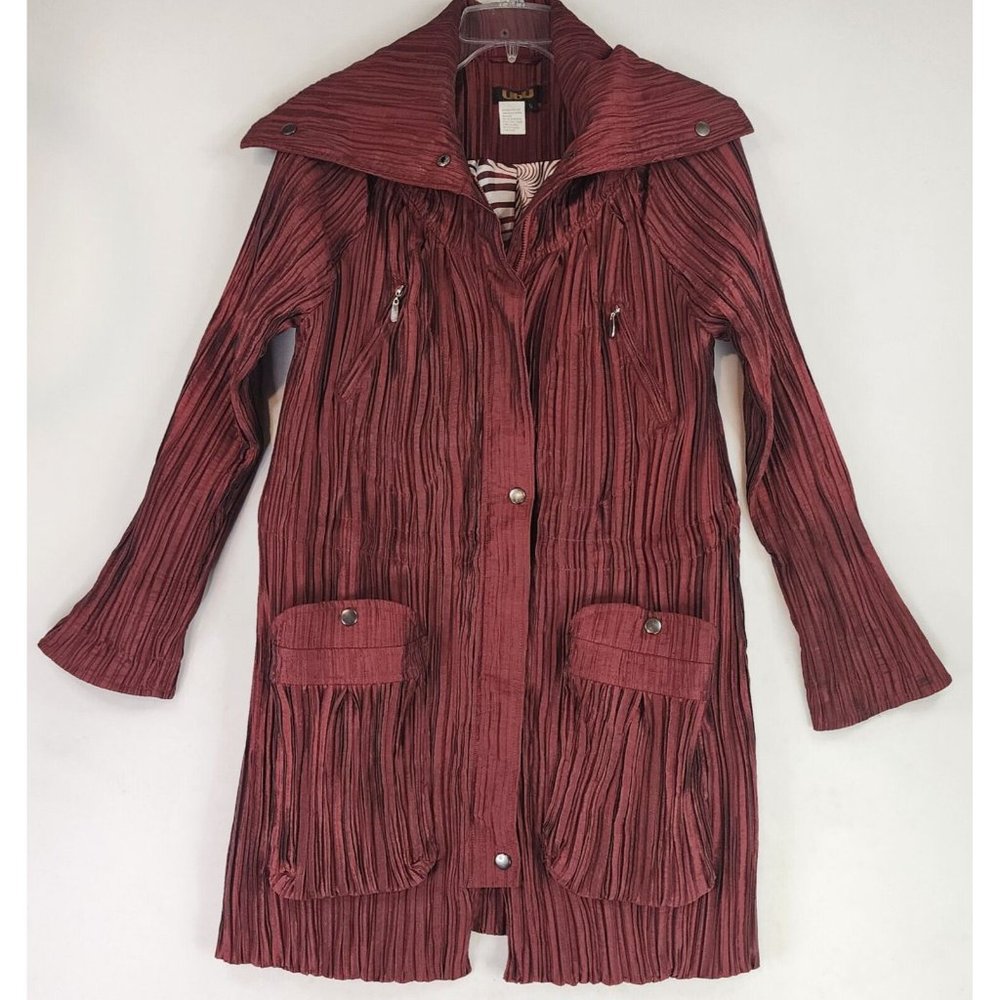 UBU Jacket Womens Small Burgundy Crinkled Retro Lightweight Full Zip Snap on - Picture 1 of 13